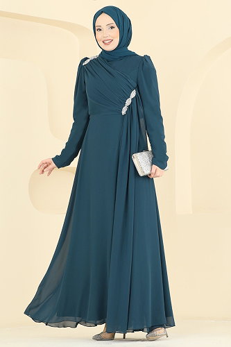 moda selvim Evening Dress 5761EDF311 Petroleum - Thumbnail