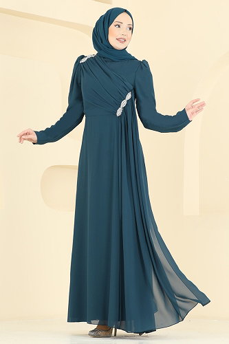 moda selvim فستان سهرة بترولي 5761EDF311 - Thumbnail