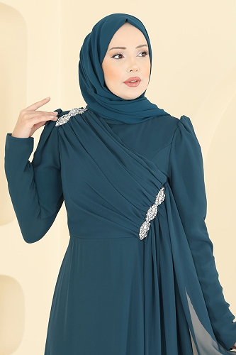 moda selvim فستان سهرة بترولي 5761EDF311 - Thumbnail