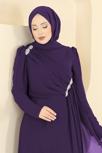 moda selvim Evening Dress 5761EDF311 Purple - Thumbnail