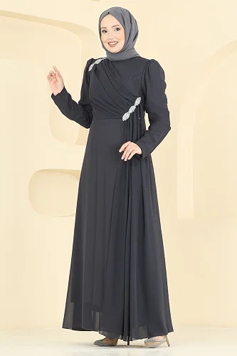 moda selvim Evening Dress 5761EDF311 Smoked - Thumbnail