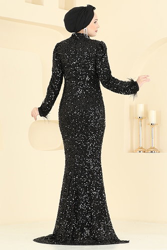 moda selvim فستان سهرة أسود 5762EDF311 - Thumbnail