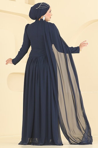 moda selvim Evening Dress 5766DMNK1166 Navy Blue - Thumbnail