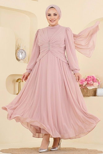 moda selvim Evening Dress 5768DMNK1166 Powder - Thumbnail