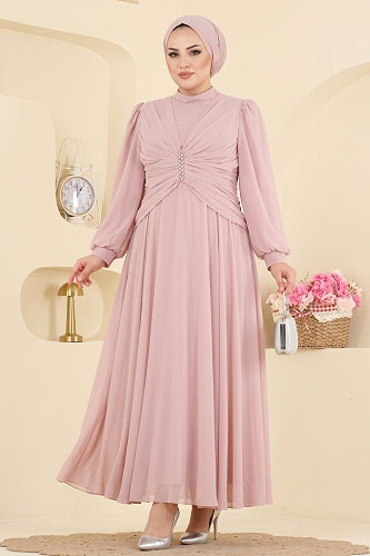 moda selvim Evening Dress 5768DMNK1166 Powder - Thumbnail