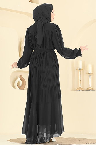 moda selvim Evening Dress 5770EDF311 Black - Thumbnail