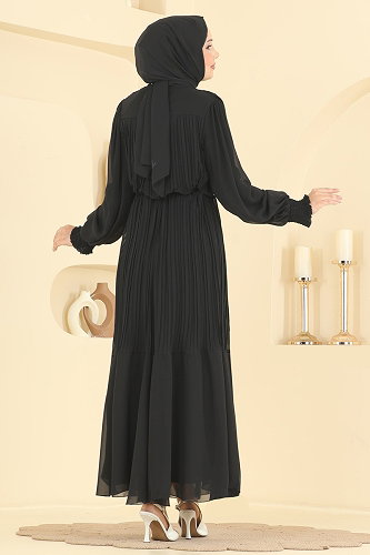 moda selvim Evening Dress 5770EDF311 Black - Thumbnail