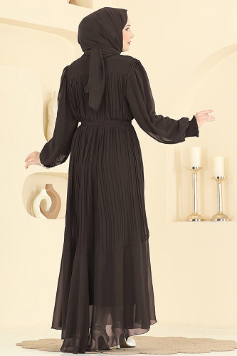 moda selvim Evening Dress 5770EDF311 Dark Brown - Thumbnail