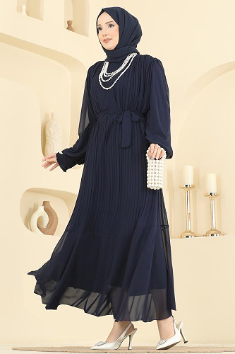 moda selvim Evening Dress 5770EDF311 Navy Blue - Thumbnail