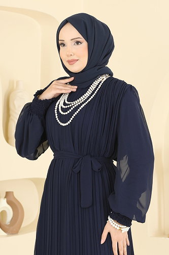 moda selvim Evening Dress 5770EDF311 Navy Blue - Thumbnail