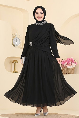 moda selvim Evening Dress 5772DMNK1166 Black - Thumbnail