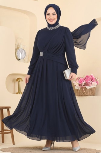 Evening Dress 5772DMNK1166 Navy Blue - Moda Selvim