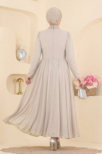 moda selvim Evening Dress 5772DMNK1166 Stone - Thumbnail