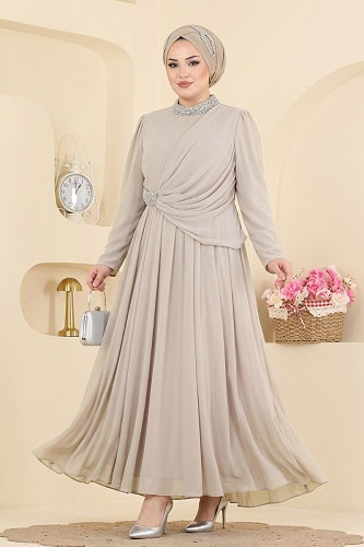 moda selvim Evening Dress 5772DMNK1166 Stone - Thumbnail
