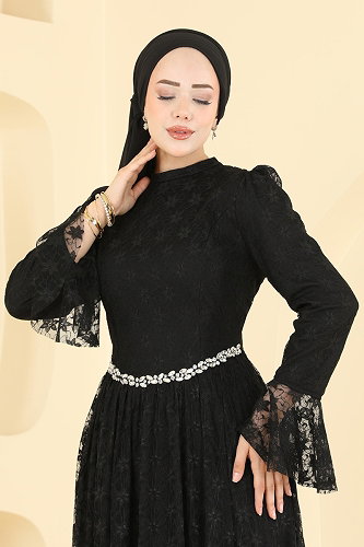 moda selvim فستان سهرة أسود 5775EDF311 - Thumbnail