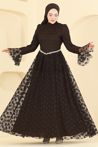 moda selvim Evening Dress 5775EDF311 Brown - Thumbnail