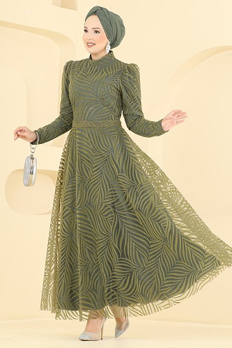 moda selvim Evening Dress 5776EDF311 Khaki - Thumbnail