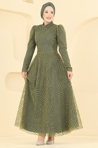 moda selvim Evening Dress 5776EDF311 Khaki - Thumbnail