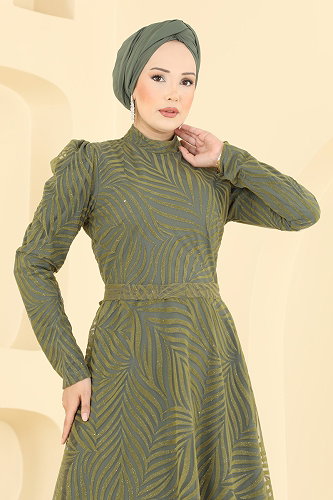 moda selvim Evening Dress 5776EDF311 Khaki - Thumbnail