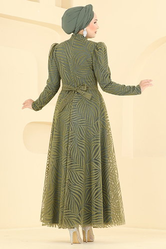 moda selvim Evening Dress 5776EDF311 Khaki - Thumbnail