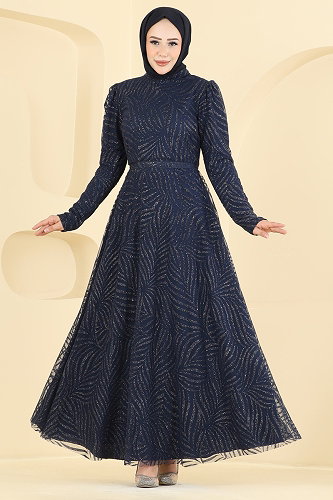moda selvim Evening Dress 5776EDF311 Light Navy Blue - Thumbnail