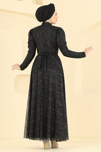 moda selvim Evening Dress 5777EDF311 Black - Thumbnail