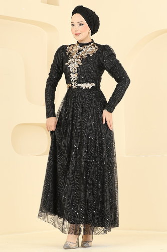 moda selvim فستان سهرة أسود 5777EDF311 - Thumbnail