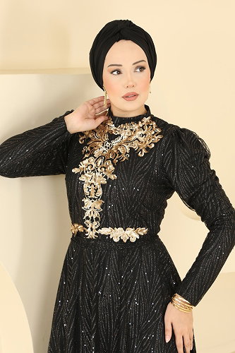 moda selvim فستان سهرة أسود 5777EDF311 - Thumbnail