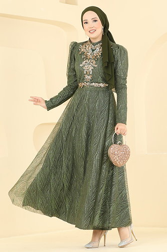 moda selvim Evening Dress 5777EDF311 Khaki - Thumbnail