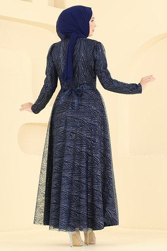 moda selvim Evening Dress 5777EDF311 Navy Blue - Thumbnail