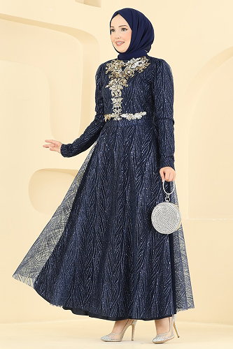 moda selvim فستان سهرة كحلي 5777EDF311 - Thumbnail