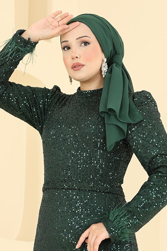 moda selvim Evening Dress 5779EDF311 Emerald - Thumbnail
