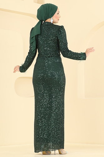 moda selvim فستان سهرة زيتي 5779EDF311 - Thumbnail