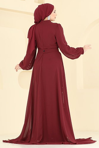 moda selvim Evening Dress 5800EDFK1198 Burgundy - Thumbnail