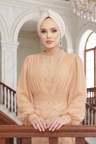 moda selvim Evening Dress 5800EDFK1198 Light Salmon - Thumbnail
