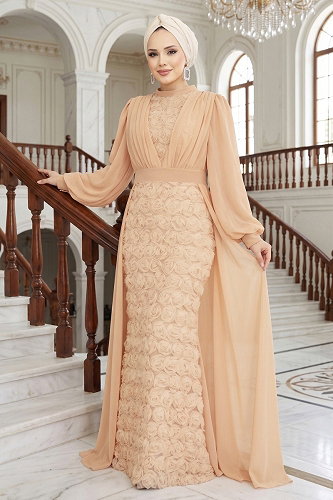 moda selvim فستان سهرة تفاحي فاتح 5800EDFK1198 - Thumbnail