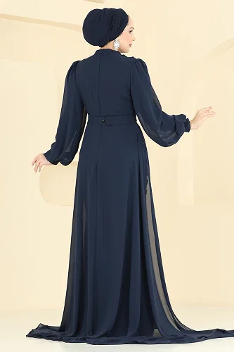moda selvim Evening Dress 5800EDFK1198 Navy Blue - Thumbnail