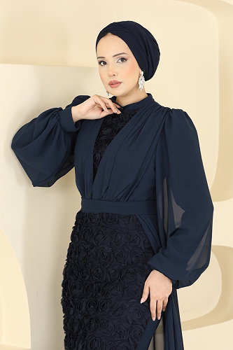 moda selvim فستان سهرة كحلي 5800EDFK1198 - Thumbnail