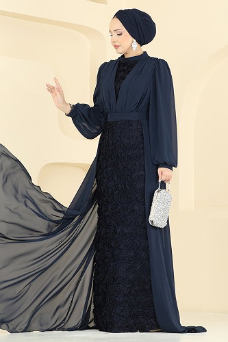 moda selvim فستان سهرة كحلي 5800EDFK1198 - Thumbnail