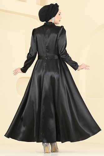 moda selvim Evening Dress 5801EDFK1198 Black - Thumbnail