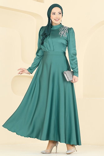 moda selvim Evening Dress 5801EDFK1198 Emerald - Thumbnail