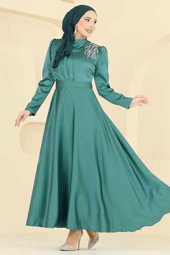 moda selvim Evening Dress 5801EDFK1198 Emerald - Thumbnail