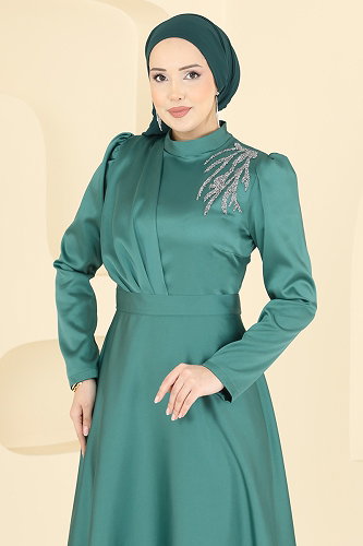 moda selvim Evening Dress 5801EDFK1198 Emerald - Thumbnail