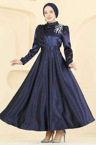 moda selvim Evening Dress 5801EDFK1198 Navy Blue - Thumbnail