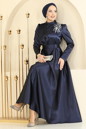 moda selvim فستان سهرة كحلي 5801EDFK1198 - Thumbnail