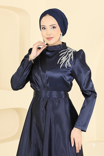 moda selvim فستان سهرة كحلي 5801EDFK1198 - Thumbnail