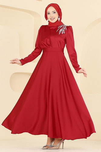 moda selvim فستان سهرة احمر 5801EDFK1198 - Thumbnail