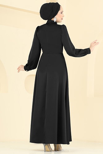 moda selvim فستان سهرة أسود 5803EDFK1198 - Thumbnail