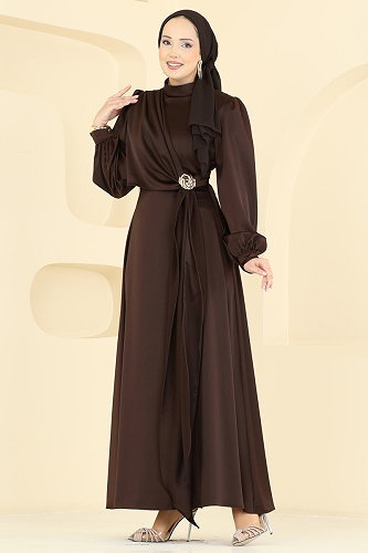 moda selvim Evening Dress 5803EDFK1198 Brown - Thumbnail