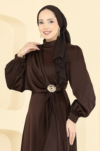 moda selvim Evening Dress 5803EDFK1198 Brown - Thumbnail